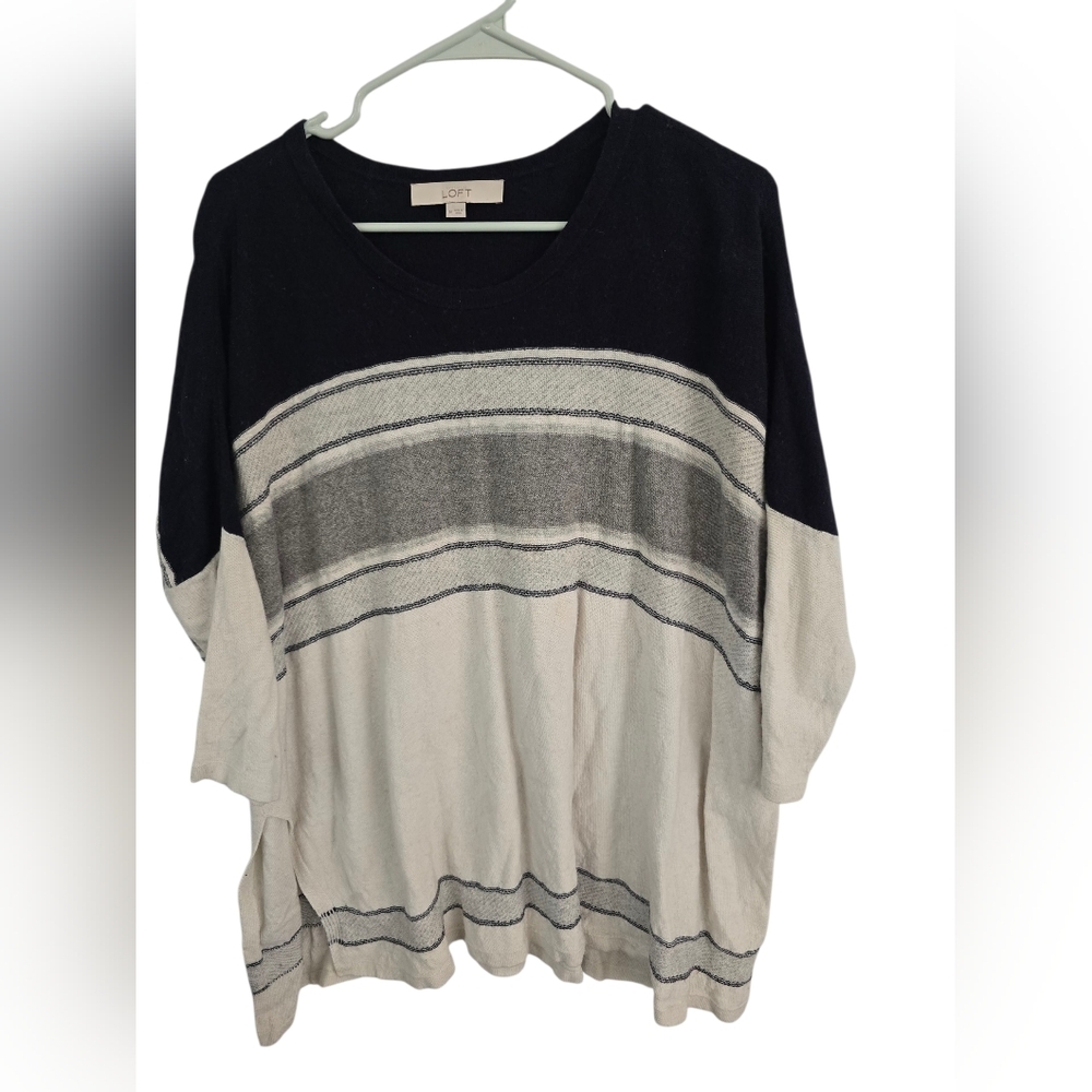 LOFT Black and White Striped Knit Top, Size M
